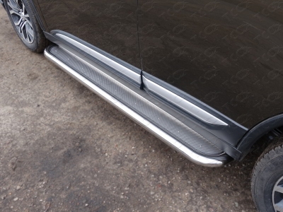 Пороги с площадкой нержавеющий лист 60 мм ТСС для Mitsubishi Outlander 2015-2018