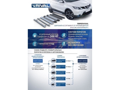 Пороги алюминиевые Rival Black для Нива ВАЗ 2121 1973-2021