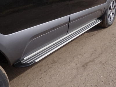Пороги алюминиевые Slim Line Silver ТСС для Chery Tiggo 5 2014-2021